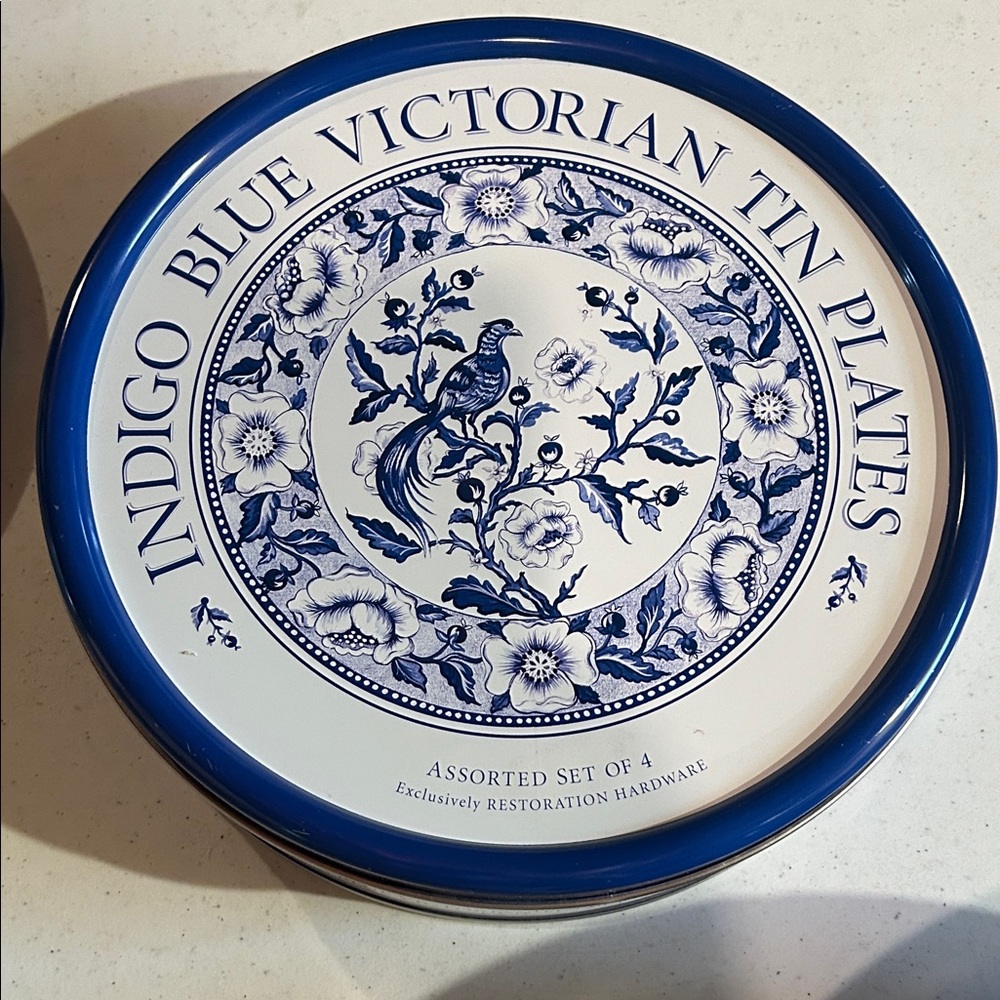 Restoration Hardware Blue and White Victorian Tin Plates